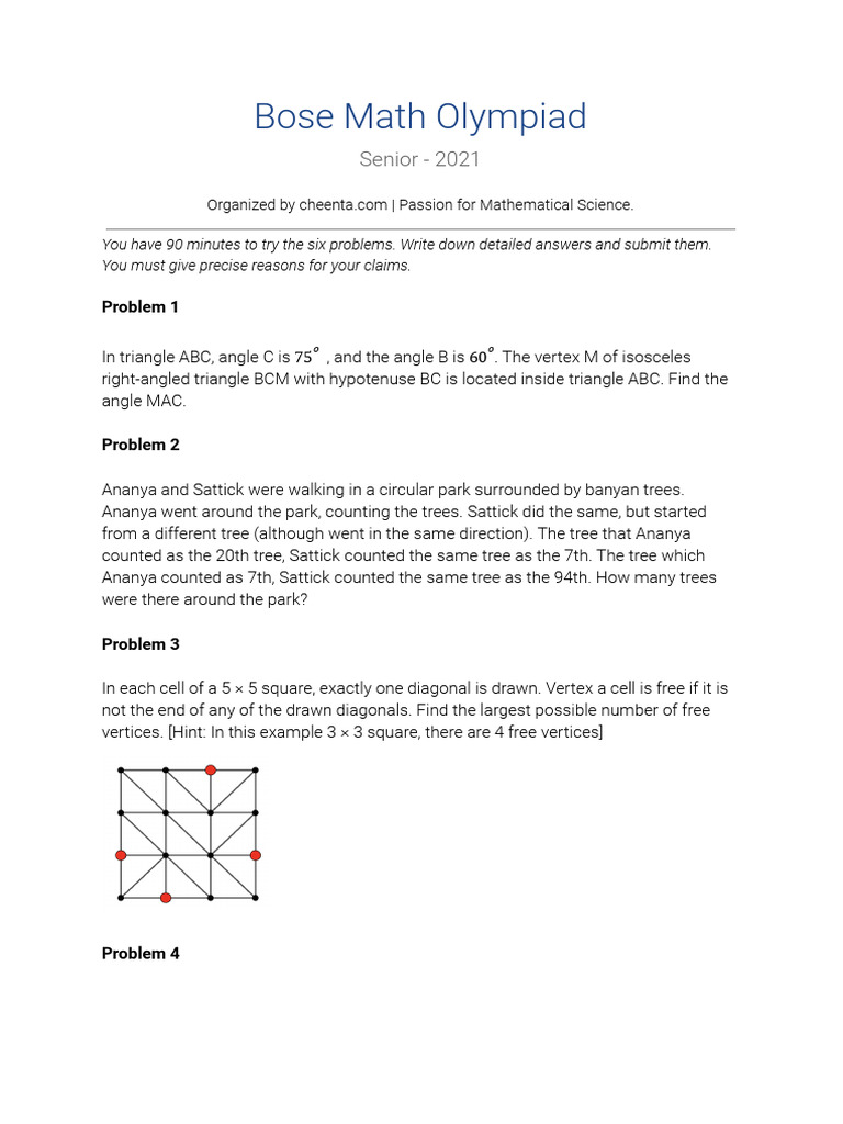 Bose Math Olympiad Senior | PDF | Teaching Methods & Materials | Home ...