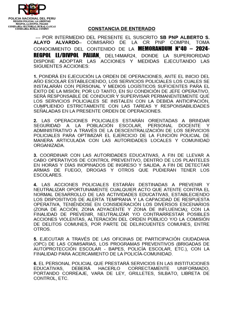 Constancia de enterado cr compin pdf polic a gobierno
