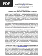 Edital Mestrado Linguística na UFU