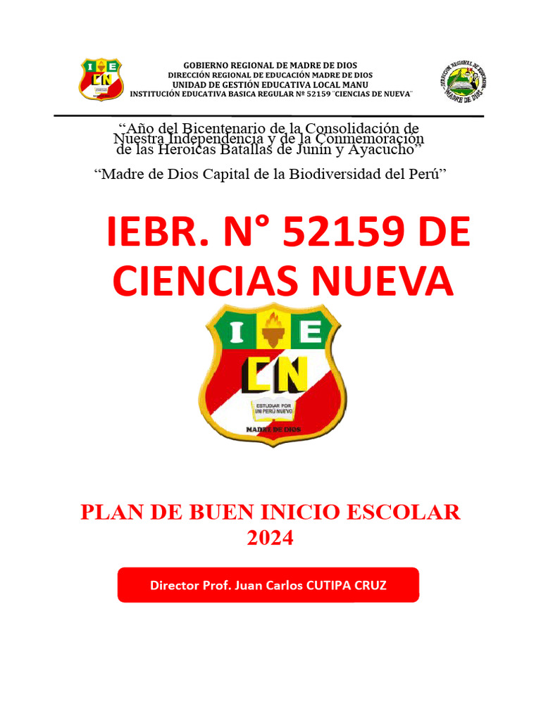 Plan-Buen Inicio Del Año Escolar 2024 | PDF | Educación primaria | Escuelas
