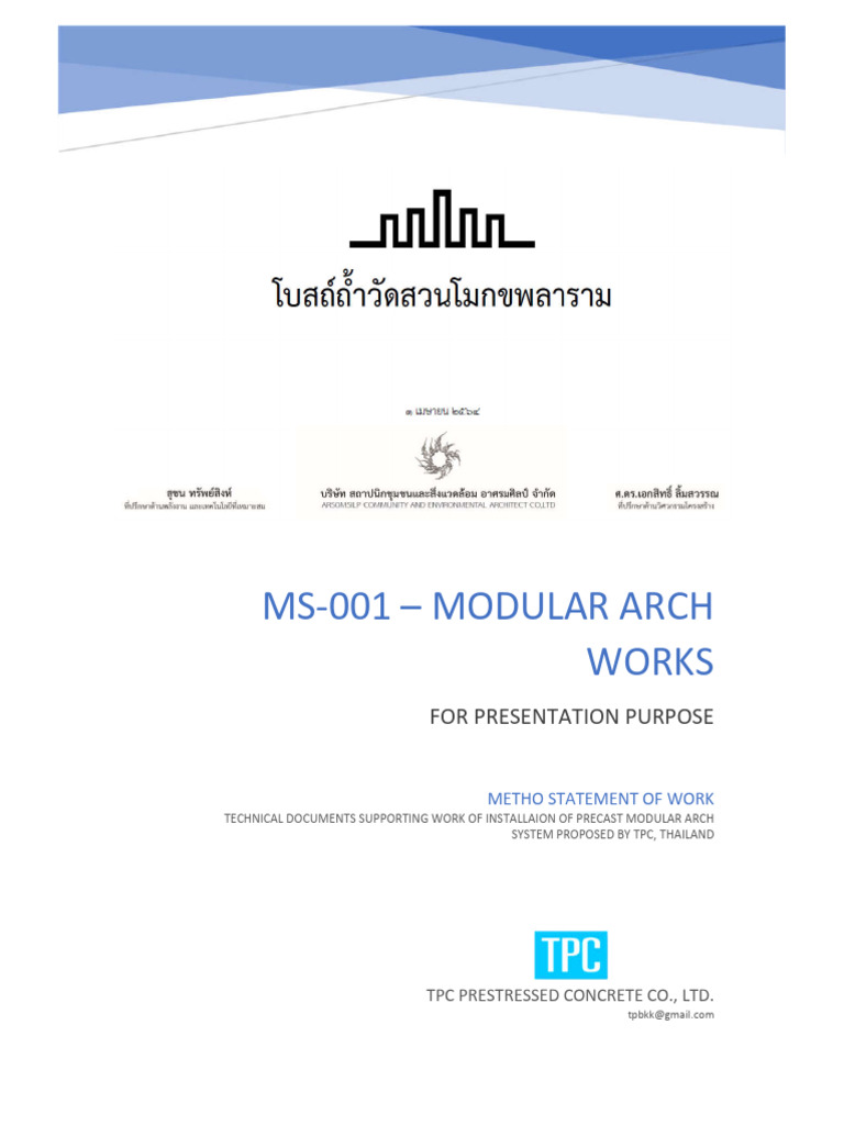 Method Statement - PC Modular Arch - Arsomsilp | PDF | Concrete ...