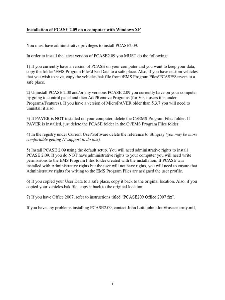 Pcase209 install instructions office 2007 fix pdf computer file
