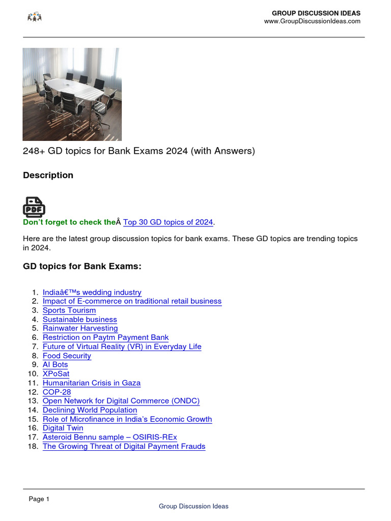248+ GD Topics For Bank Exams 2024 (With Answers) | PDF | Economy Of ...