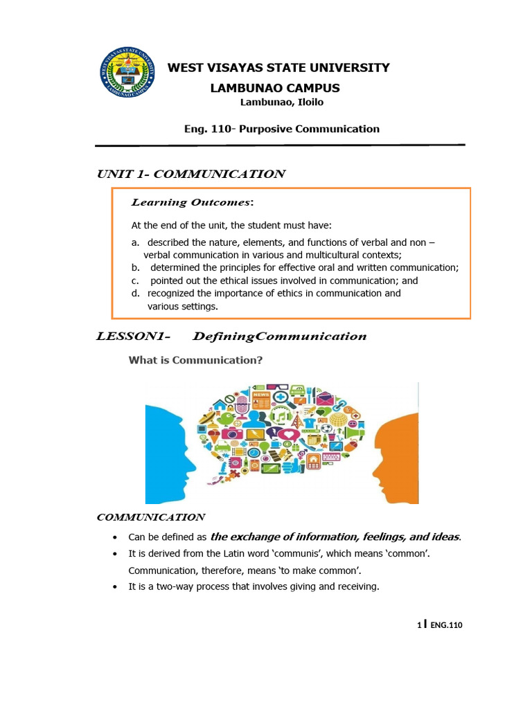 Eng 110 Purposive Communication Chapter 1 8 PIEZA | PDF | Communication ...
