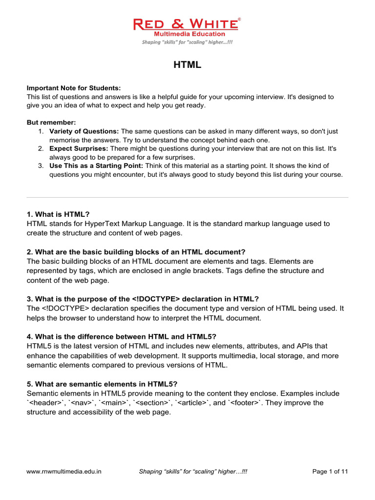Html ebook interview questions pdf html html5