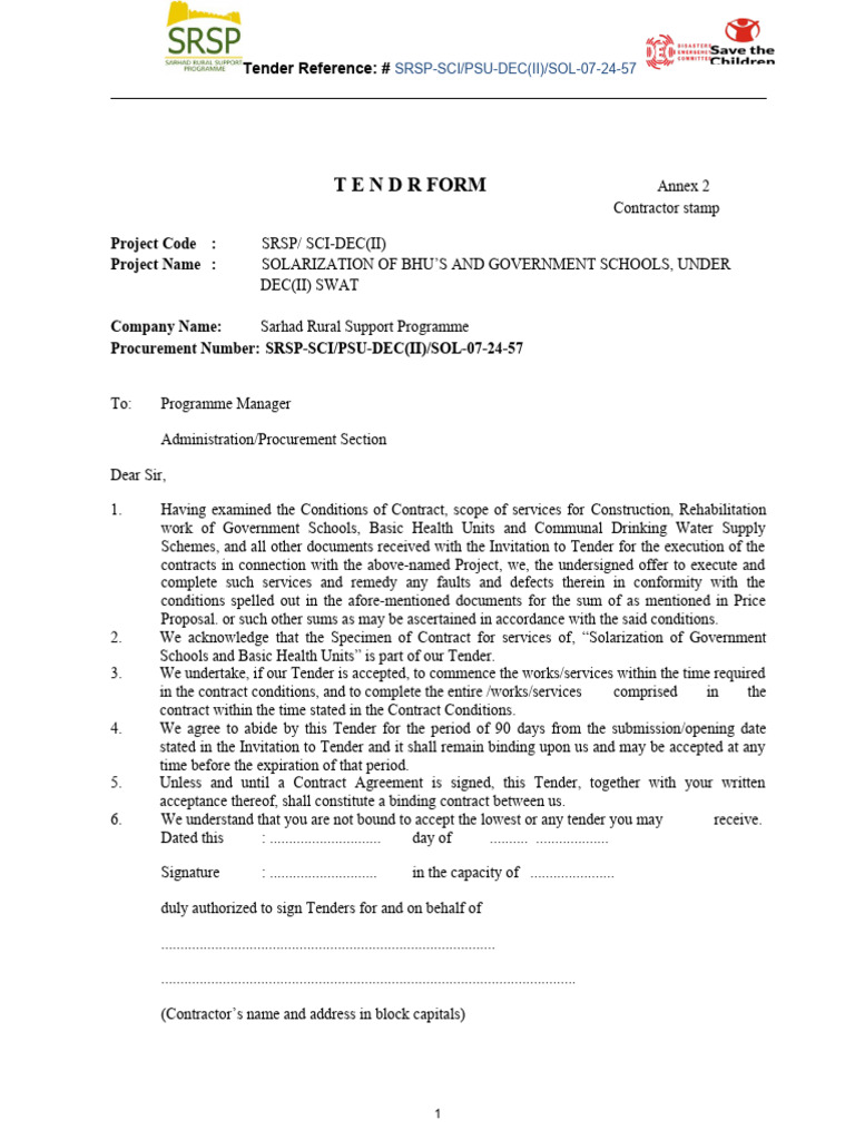 Tender for Solarization Project in Swat | PDF | Private Law | Justice
