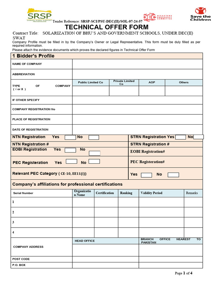 Solarization Tender Technical Offer Form | PDF