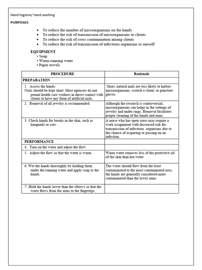Hand Hygiene Pdf Hand Washing Hand