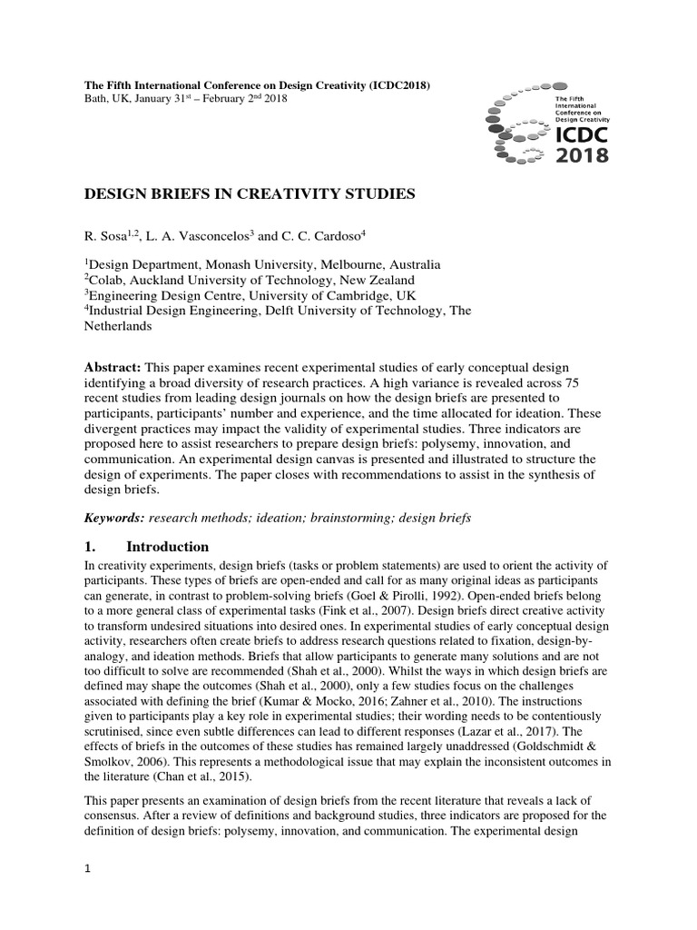 Analyzing Design Briefs in Creativity Studies | PDF | Creativity ...