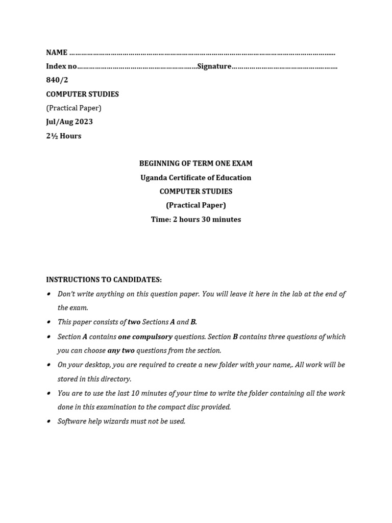 S4 Comp PP2 Exam 2023 | PDF | Educational Technology | Computing