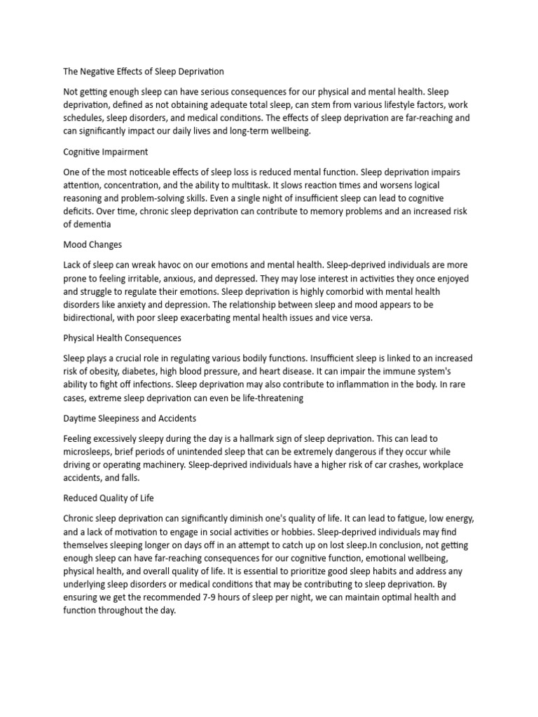 The Negative Effects of Sleep Deprivation | PDF | Sleep Deprivation | Sleep