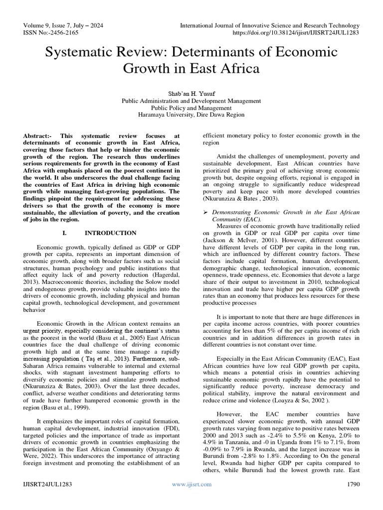 Systematic Review: Determinants of Economic Growth in East Africa | PDF ...