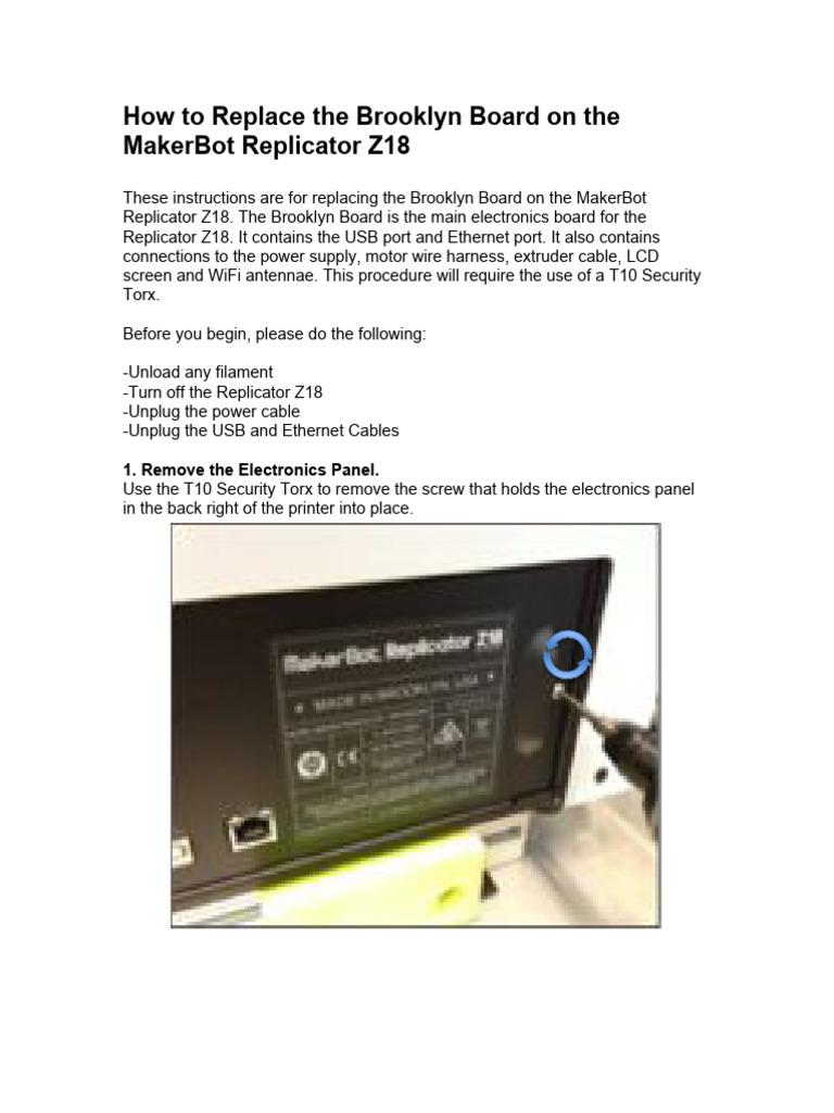 MakerBot Z18 Brooklyn Board Replacement Instructions | PDF | Electrical ...