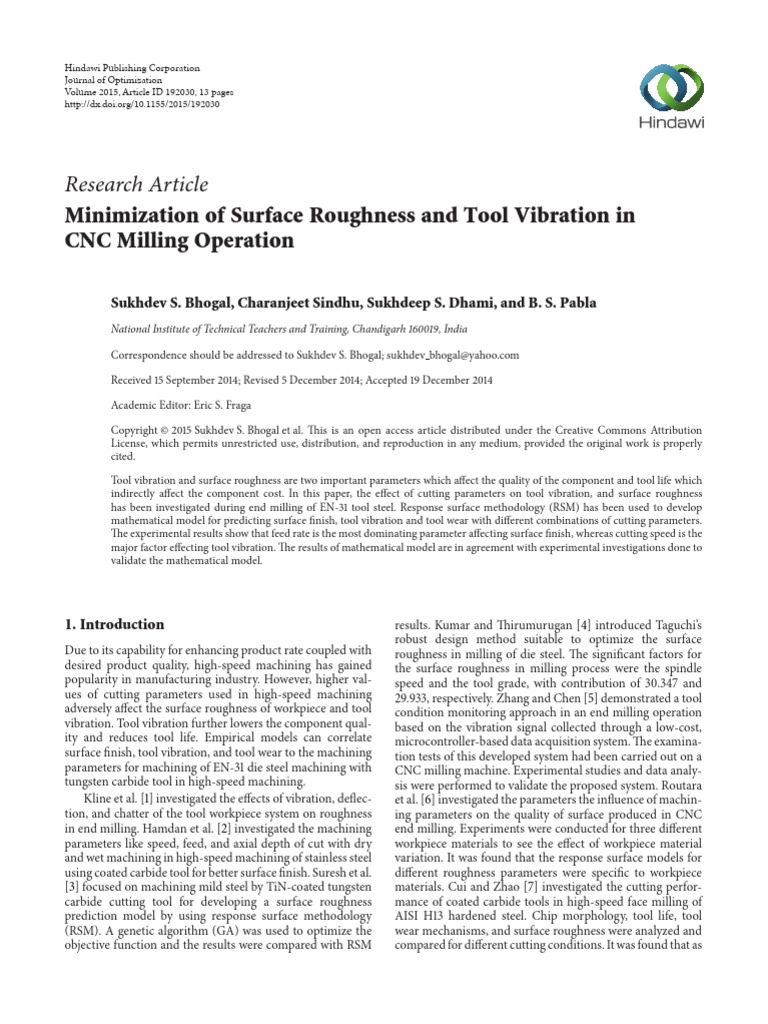 012 3k Minimization of Surface Roughness and Tool Vibration in | PDF ...