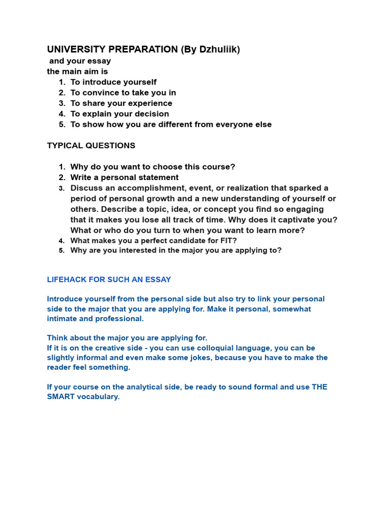 University Preparation Pdf