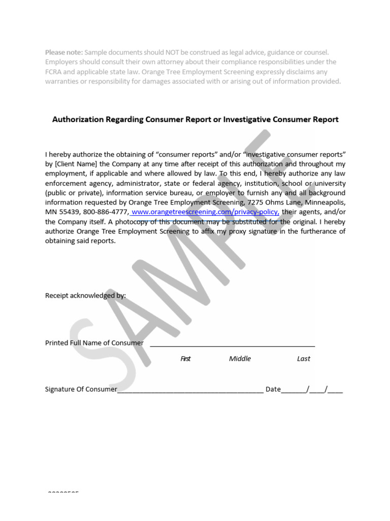 Orange Tree Employment Screening Authorization | PDF