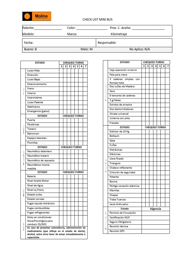 2 - Check List Oficial Mini Bus | PDF | Neumático | Estilos de carrocería