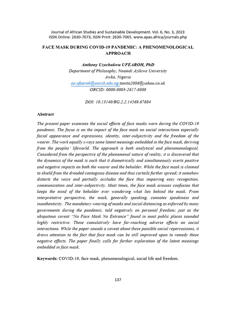 Face Mask During Covid-19 Pandemic | PDF | Mask | Facial Expression