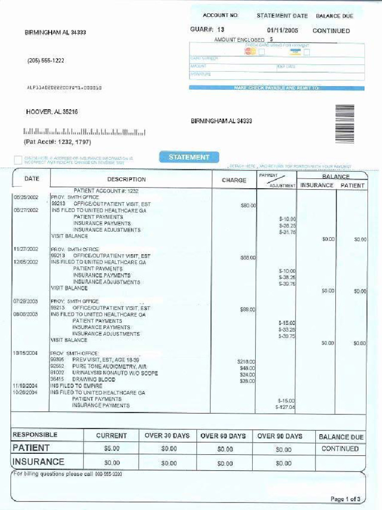 Medical Bill Statement Template Scanned Patient Statement PDF