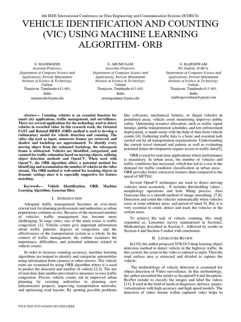 Vehicle Identification and Counting (Vic) Using Machine Learning ...