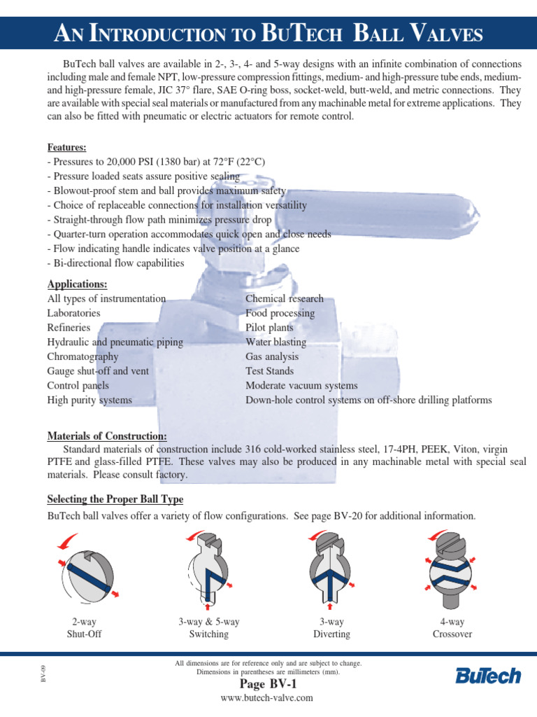Butech Ball Valves Overview and Specs | PDF | Valve | Manufactured Goods