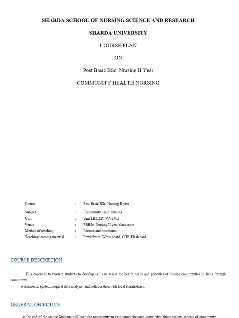 Course Plan (CHNPBBSCN) | PDF | Nursing | Health Care