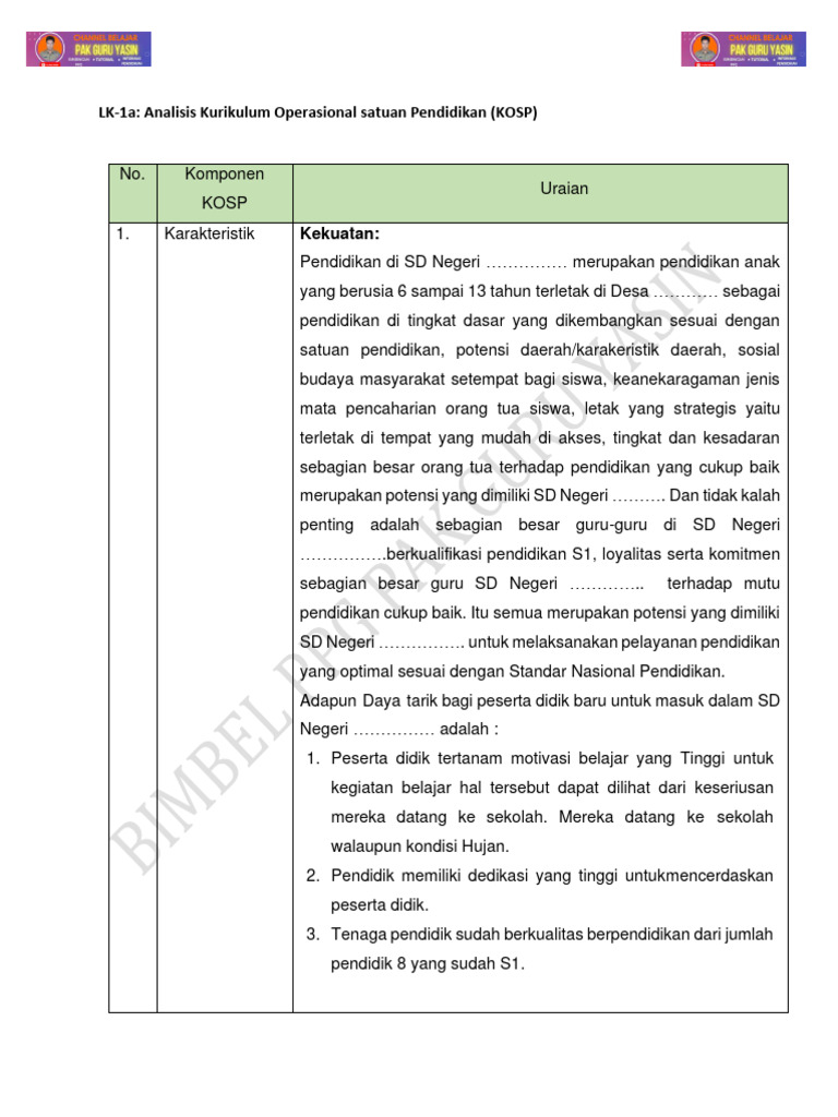 CONTOH LK - 1a Dan 1b ANALISIS KURIKULUM OPERASIONAL MADRASAH - Bimbel ...