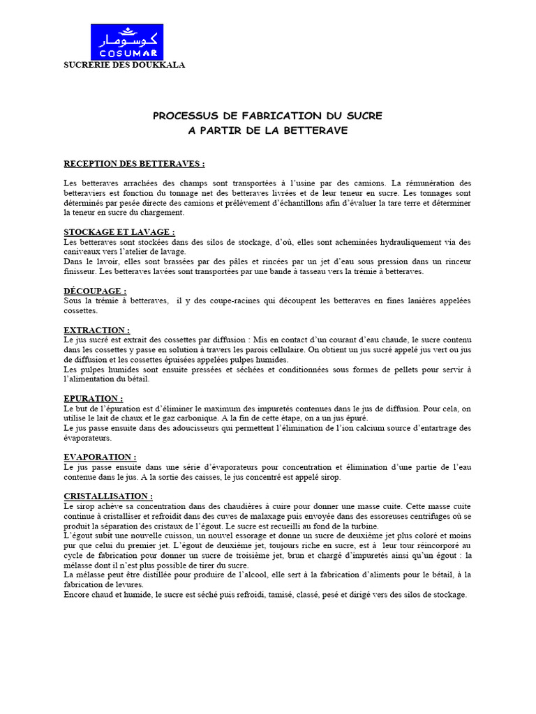 Fabrication du Sucre de Betterave | PDF | Sucre | Régime et nutrition