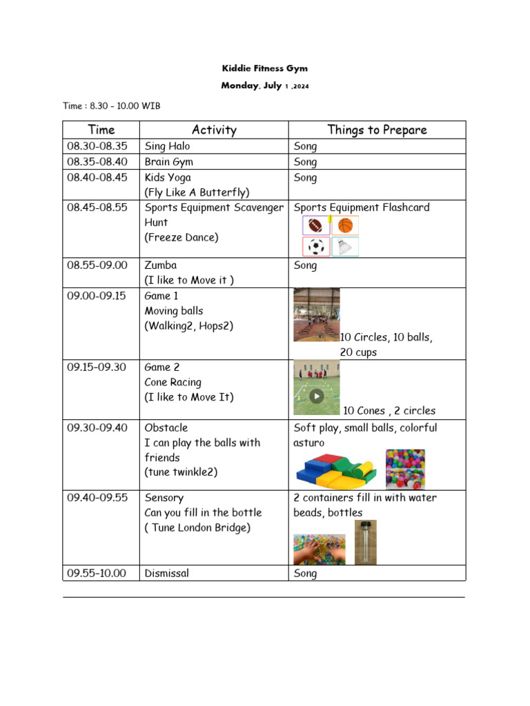 Kiddie Fitness Lesson Plan | PDF