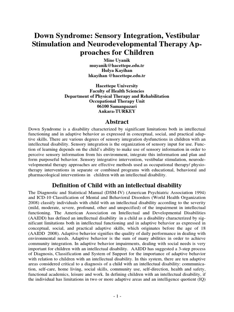 Down syndrome sensory integration vestibular stimulation and