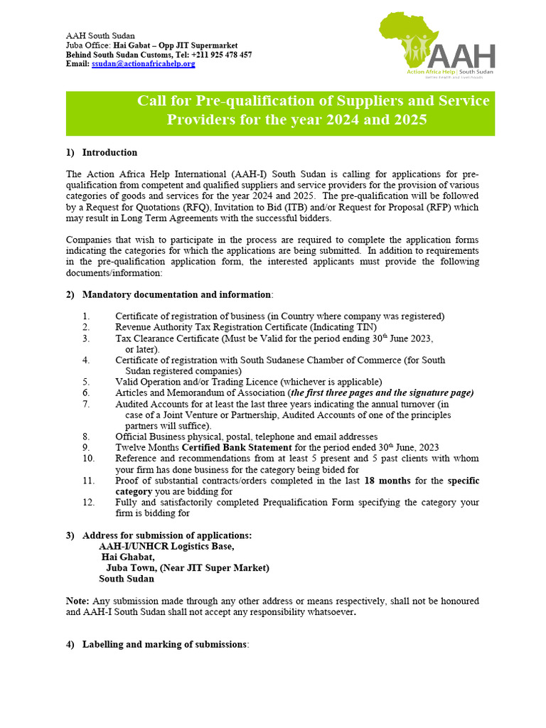 Pre-qualification Call for Suppliers 2024-2025 | PDF | Request For ...