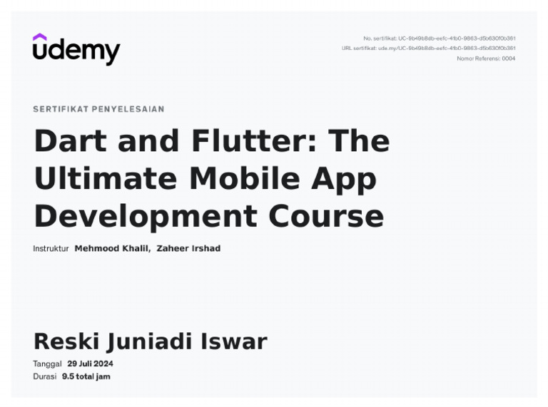 Dart and Flutter The Ultimate Mobile App Sertifikat | PDF