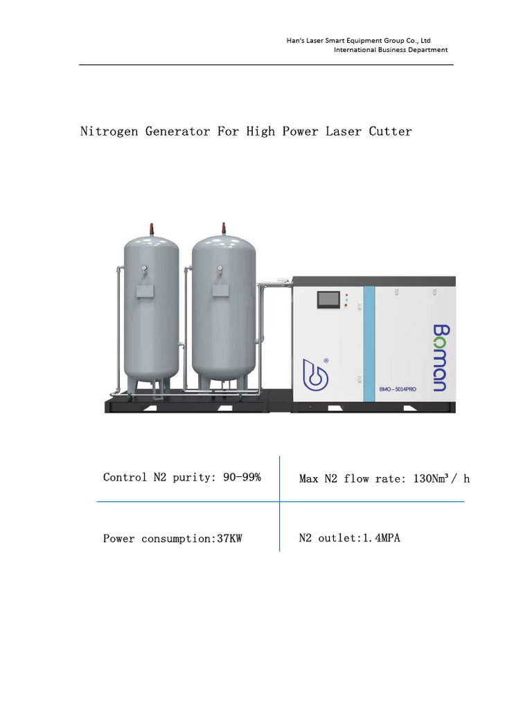 Nitrogen Generator for Laser Cutting | PDF | Nitrogen | Electric Generator