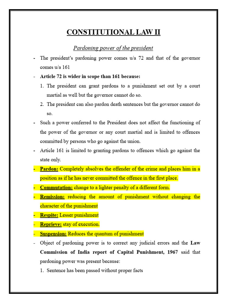 Pardoning Power of The President and Governor Notes | PDF | Pardon | Crimes