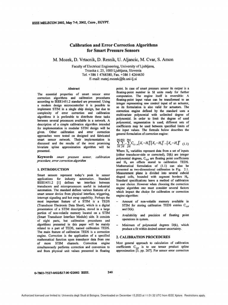 Calibration and Error Correction Algorithms For Smart Pressure Sensors ...