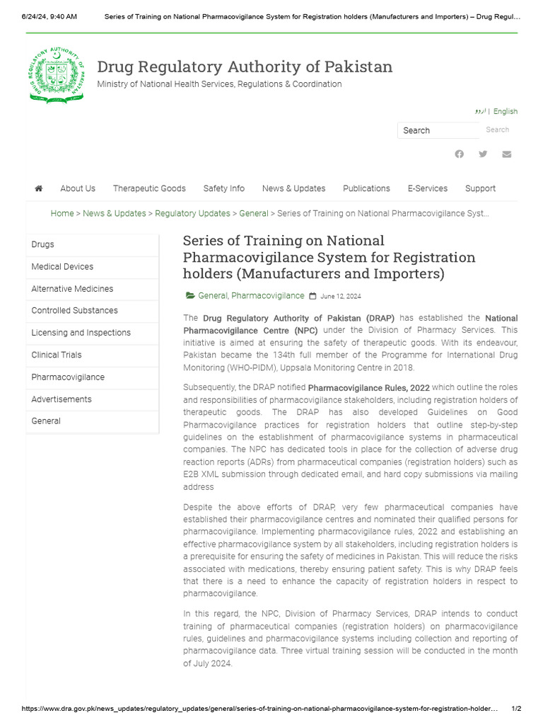 Pharmacovigilance Training for Pakistan's Drug Safety | PDF ...