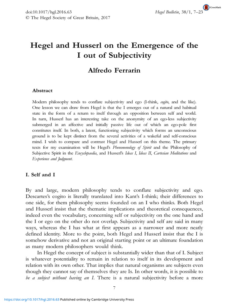 Hegel and Husserl: Subjectivity vs. Ego | PDF | Phenomenology ...