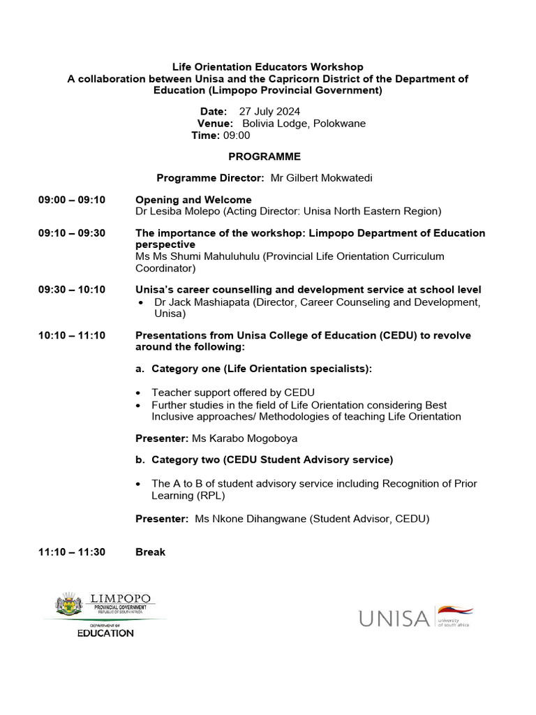 Life Orientation Workshop in Limpopo | PDF | Learning | Behavior ...