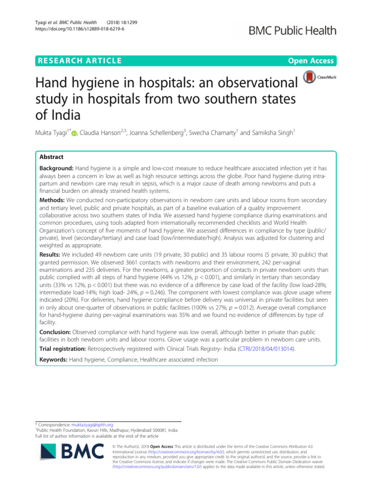 Hand Hygiene in Hospitals An Observational Study I | PDF | Hand Washing ...