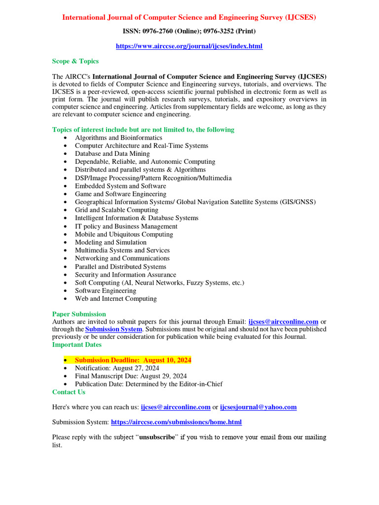 IJCSES: Computer Science Journal Overview | PDF | Computers