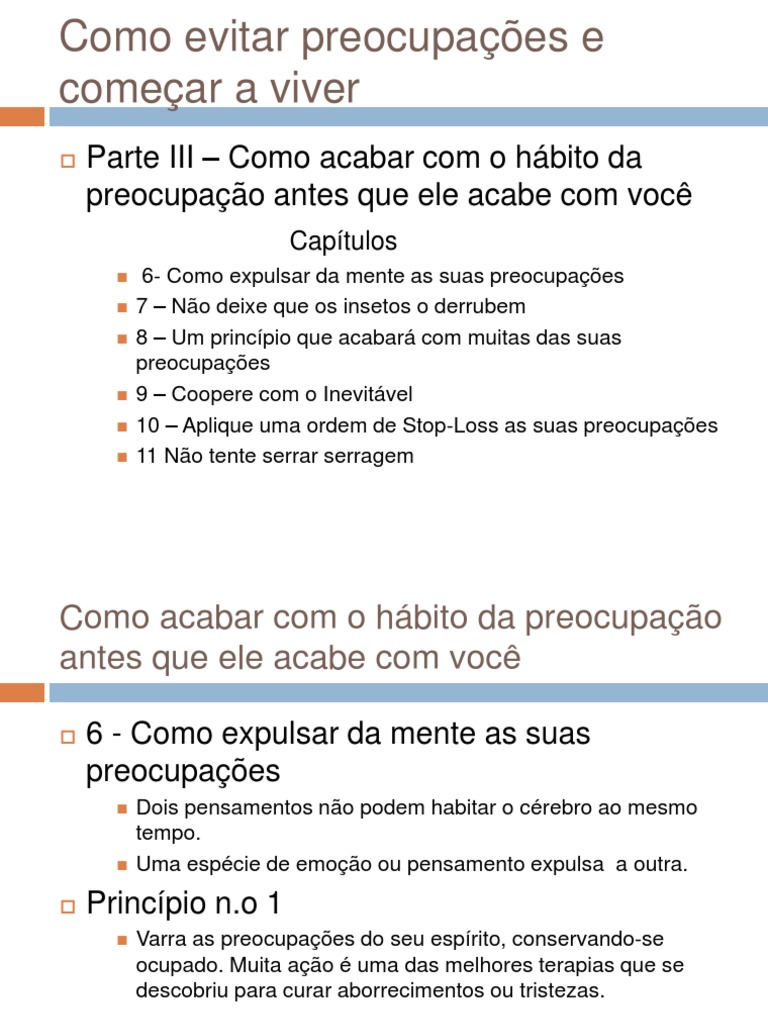 Como Evitar Preocupações e Começar A Viver | PDF | Science | Ciência ...