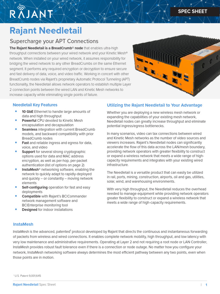 Rajant SpecSheet Needletail 031924 | PDF | Computer Network | Ethernet
