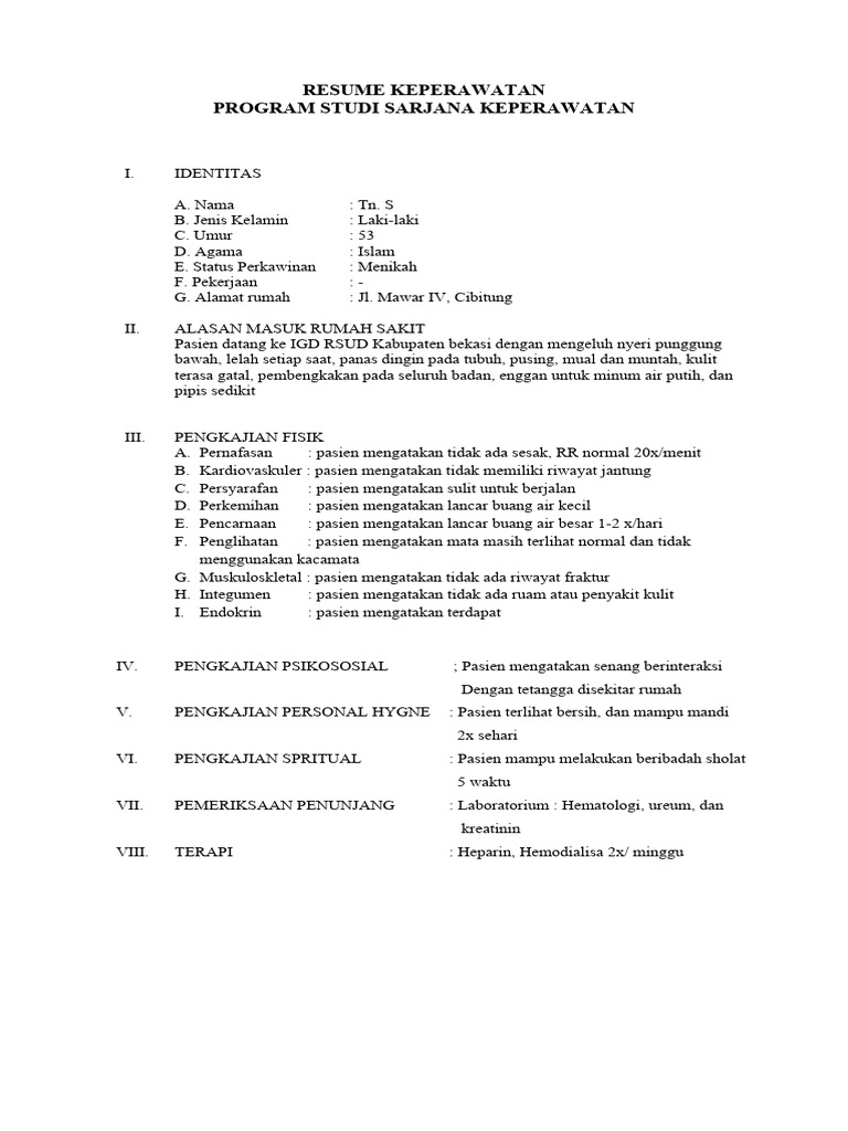 Resume Keperawatan - Untuk HD | PDF