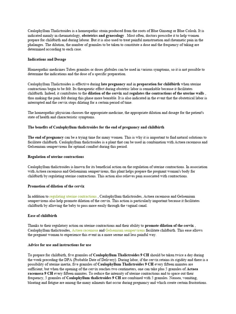 Caulophyllum boiron pdf childbirth pregnancy
