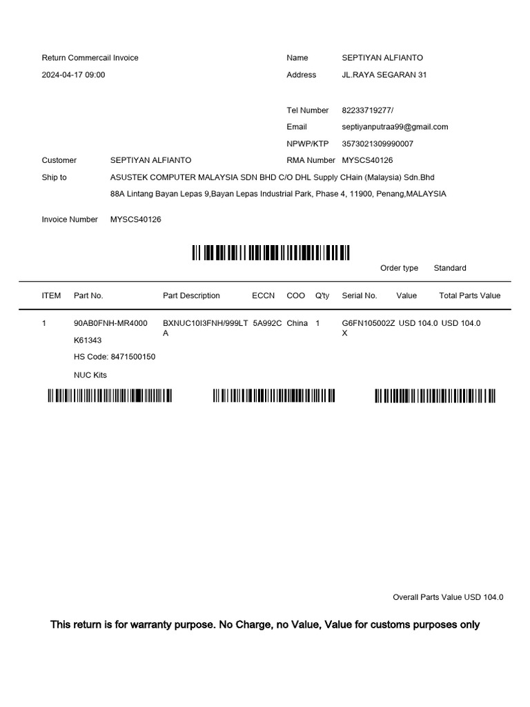 Return Commercial Invoic | PDF