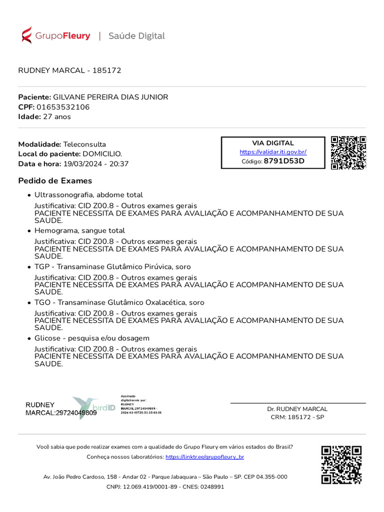 Pedido de Exames Gerais CID Z00.8 | PDF | Biomoléculas | Medicina Clínica