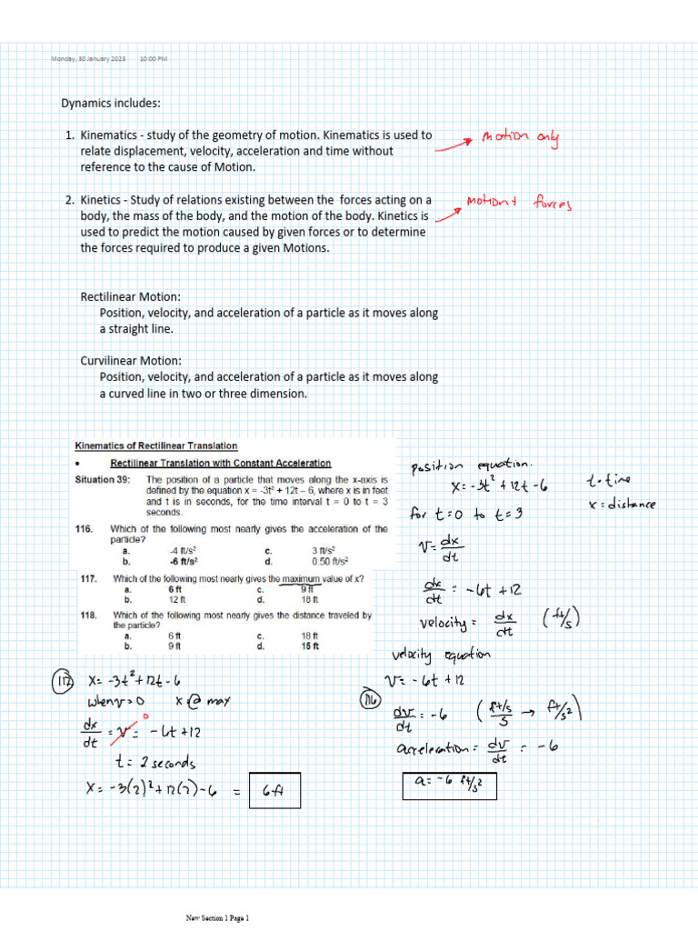 Dynamics: Kinematics and Kinetics Explained | PDF | Science & Mathematics