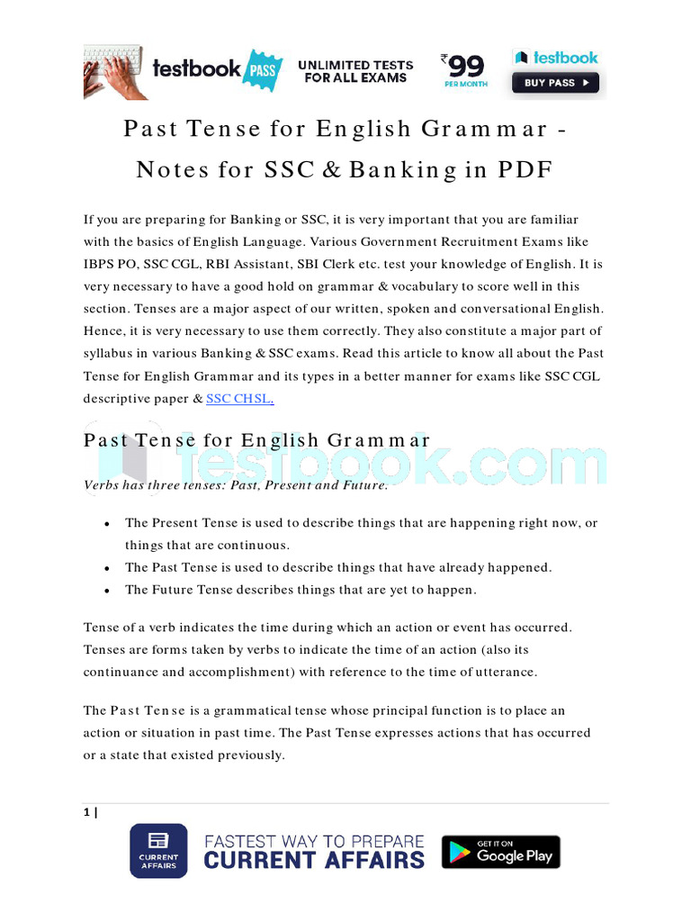 Past Tense For English Grammar | PDF | Grammatical Tense | English Grammar