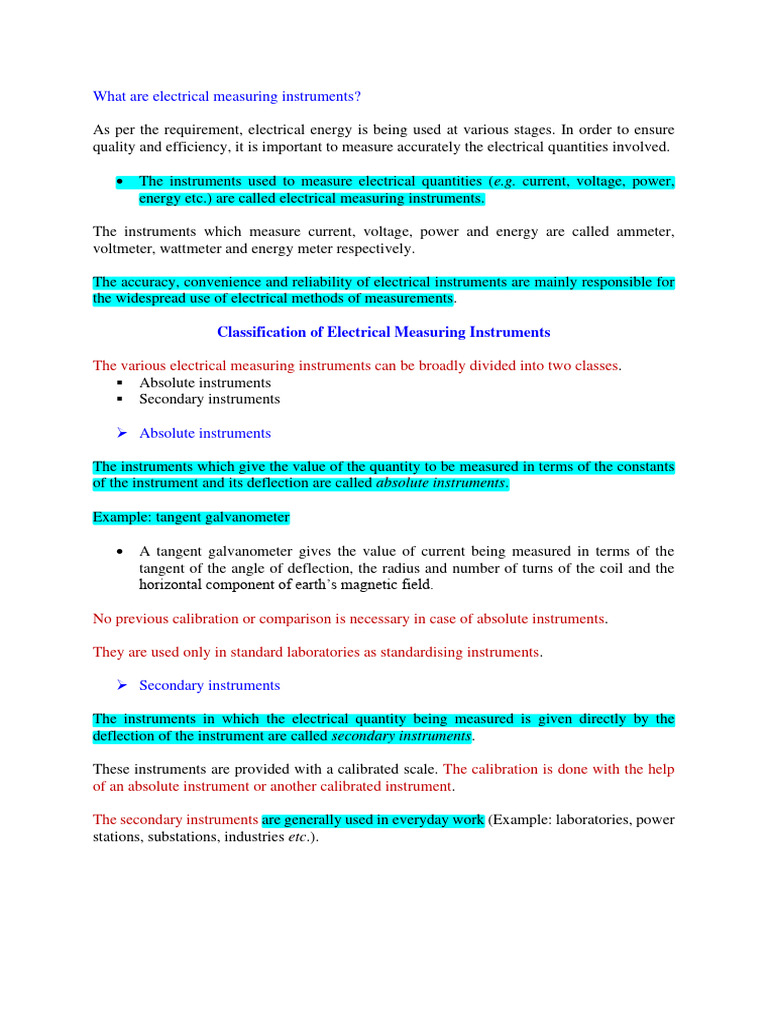 Classification of Electrical Instruments | PDF | Applied And ...