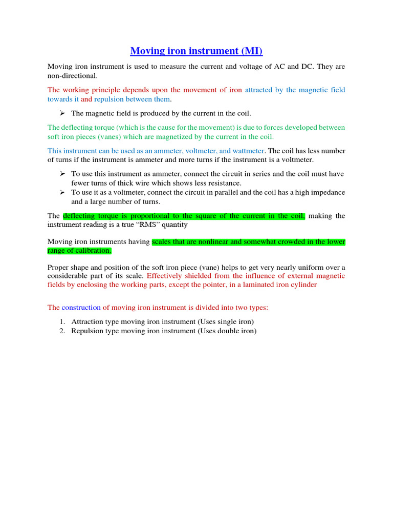 Moving Iron Instruments Explained | PDF | Inductor | Electromagnetism